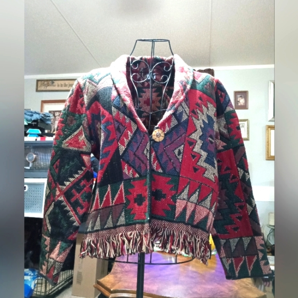 Don't Mess With Texas Jacket Aztec Tapestry Boho Southwestern Blazer S  Small